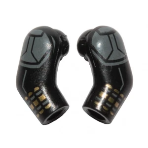 LEGO (2) Black Minifigure Arms, Gray Shoulder Armor Gold Stripes Patttern (Pair) - Picture 1 of 1