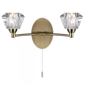 2 Light Bulbs Antique Brass Wall Fitting Bracket Light Sculptured Glass Shades - Picture 1 of 1
