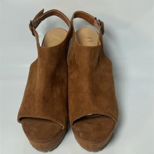 Sugar Y2K Inspired Rust Faux Leather Peep Toe Wedge Hill Sandals Size 6.5M - Picture 1 of 8