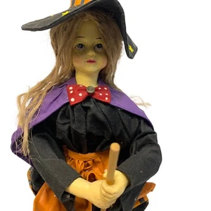 Statuina strega arte popolare tessuto mache ceramica fantasma zucca decorazione Halloween - Foto 1 di 8