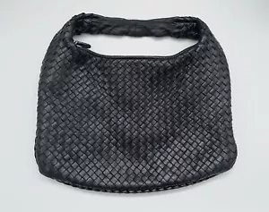 Vintage Bottega Veneta black leather intrecciato hobo shoulder bag - Picture 1 of 14