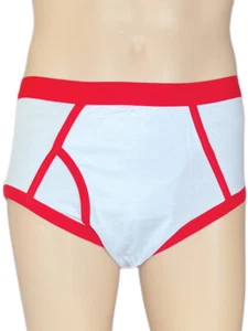 Cuddlz Adult White With Red Waistband Mens Underpants Retro Briefs Y Fronts - Picture 1 of 4