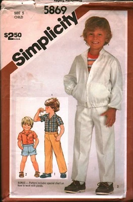 5869 Vintage Simplicity Sewing Pattern Boys Shirt Jacket Pants Shorts Casual 5 - Image 1 of 2