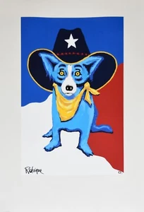 George Rodrigue Blue Dog I Wanna Be A Texas Ranger Silkscreen Print Signed - Picture 1 of 6