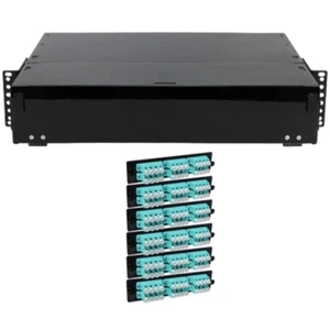 144 Port 2U Rack Mount Fiber Enclosure Pre Loaded with LC MM 10G OM3 Connectors - Picture 1 of 5