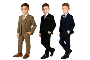 Boys Page Boy Suit Regular Fit Wedding Prom Formal 6 Piece Set Age 1 to 15 - Picture 1 of 29