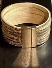 Nice! Glamour &Glitz Wide 7 3/4” by 1.5” Leather Gold Magnetic Closure Bracelet