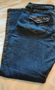 Jeans Roz & Ali taglia 10 lavaggio scuro ricamato bling tasca con patta - Foto 1 di 5