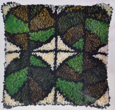 Caron Latch Hook PATTERN Stained Glass Leaves 15"x15" -finish in any color combo - Image 1 of 2