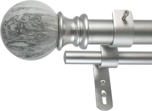MARBLE BALL DOUBLE CURTAIN ROD SET, 72 to 144-Inches, Antique Silver - Picture 1 of 5