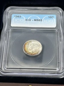 1963 10C Roosevelt Dime ICG MS65 ๐ Rainbow Toning - Picture 1 of 3