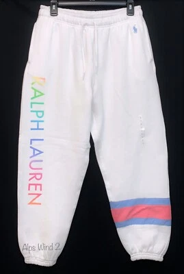 Polo Ralph Lauren Women Soft Cotton Sweatpants Side Logo Blue Pony White Size L - Image 1 of 4