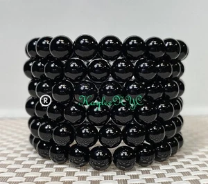 Wholesale Lot 6 Pcs Natural Black Onyx 8mm 7.5” Healing Crystal Stretch Bracelet - Picture 1 of 3