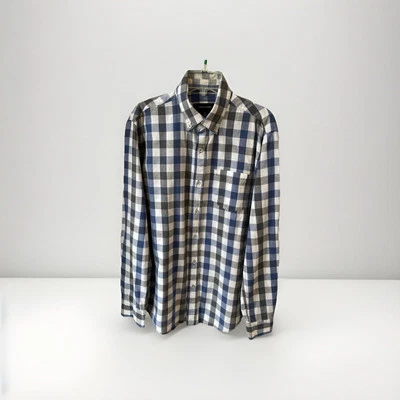 Camisa de vestir Adam Levine para hombre pequeña con botones gris azul blanco a cuadros manga larga Foto 1 de 4