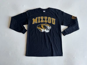 Gildan Mizzou Tigers Shirt Mens Size Medium Blue Long Sleeve Spell Out - Picture 1 of 9