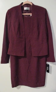 Le Suit Cabaret Burgundy 2PC Dress Jacket Suit Set Sz 8 Knee Length Career Work - Picture 1 of 11