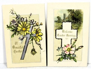 Vintage Oster Postkarten mit Glitzerkreuz & Blumen, gedruckt in Deutschland - Bild 1 von 5