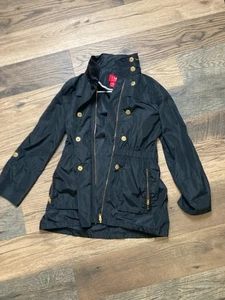 Ciao Milano Tess Water Resistant Rain Jacket Black Gold Snaps Zipper Hood Sz XS - Picture 1 of 6