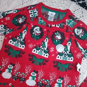 Neu mit Etikett Disney Parks leuchtender hässlicher Weihnachtspullover Damen L Mickey Holiday Castle  - Bild 1 von 12