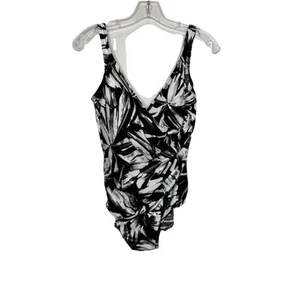 Traje de baño Miraclesuit para mujer negro blanco plateado con hojas de aluminio talla 14 nuevo sin etiquetas - Imagen 1 de 9