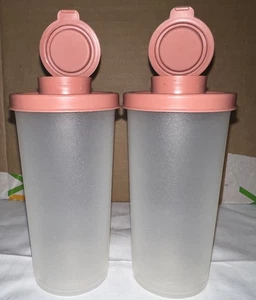 TUPPERWARE-*LNC* Tabletop Salt  & Pepper sheer Shakers MAUVE color seal 4 1/4”T - Picture 1 of 12
