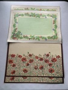 Vintage 4 Reversible Laminated Placemat Red Poppies Daisy Fruit Leaves Border - Picture 1 of 18