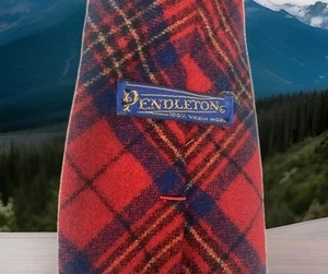 Pendleton Neck Tie Red Blue Tartan Plaid Virgin Wool 54" Classic Ships From USA - Picture 1 of 4