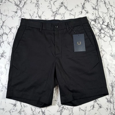 Pantalones Cortos Chinos Clásicos Negros FRED PERRY Para Hombres TALLA 32" NUEVOS CON ETIQUETAS Auténticos S3509 Foto 1 de 4
