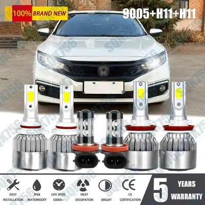 Luces LED 9005 H11+H11 Luz Alta Baja+Niebla 6000K Para Honda Civic 2016-2020 Foto 1 de 4