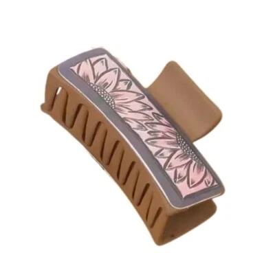 Pink Sunflower Faux Leather And Beige Hair Claw - Image 1 of 2