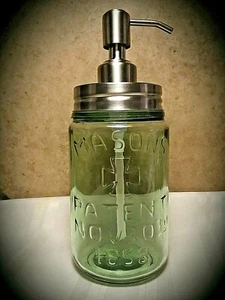 STAINLESS Pint MASONS PATENT 1858 Jar Soap & Lotion Dispenser Pump Primitive - Picture 1 of 12