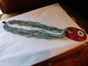 GREEN QUARTZ NECKLACE WITH WOODEN PENDENT "FREE SHIPPING" - Picture 1 of 5