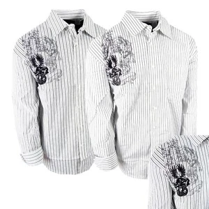 Mens Pinstripe Shirt White Floral Prints Casual Dress STRETCH BIG TALL Button Up - Picture 1 of 14