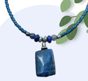 Lapis natürliche blaue Halbedelstein Perlen Halskette 16" 925 Sterlingsilber - Bild 1 von 8