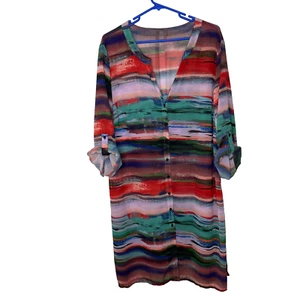 Cable & Gauge Damen Knopfleiste Tunika Shirt Kleid Plus Größe 26 Rollriegel Streifen - Bild 1 von 8