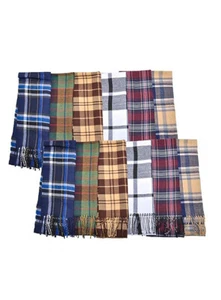 Men's Polyester Brushed Fleece Colorful Assorted Warm Plaid Scarves 12 Pack - Picture 1 of 2