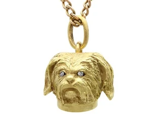 Antique Diamond and 18k Yellow Gold Dog Pendant Circa 1910 - Picture 1 of 10