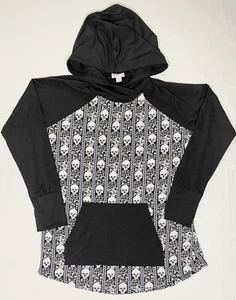 LulaRoe Amber Hoodie MEDIUM Black White Skull Stripe Filagree HALLOWEEN - NWT - Picture 1 of 5