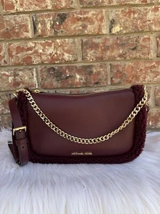 MICHAEL KORS CARMELA MEDIUM LEATHER CHAIN CROSSBODY SHEARLING - OXBLOOD - Picture 1 of 8