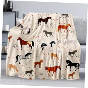 Horse Throw Blanket Gift, Soft Warm Fuzzy Plush Blanket, cartoon horse 60"x50" - Picture 1 of 8