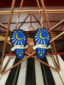 Alternative horror Halloween HOOK earrings *coffin* COSTUME jewellery BLUE - Picture 1 of 1