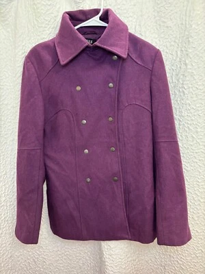 Guess Women's Purple Wool Peacoat Snap Button Embroidered Size M - Image 1 of 4
