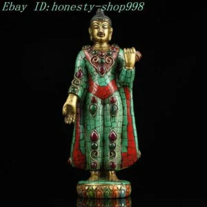 8,8 Zoll alte Tibet Buddhismus Bronze Türkis Edelstein Shakyamuni Tathagata Buddha Statue - Bild 1 von 9