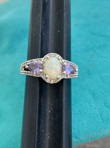 Vintage Sterling Silver .925 Faux Amethyst Opal CZ Ring Size 8.25 - Picture 1 of 6
