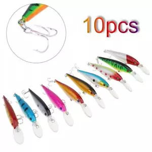 10x 3D Eyes Fish Fishing Lures Crankbaits Hooks Minnow Baits Tackle 10.5g 11.5cm - Picture 1 of 12