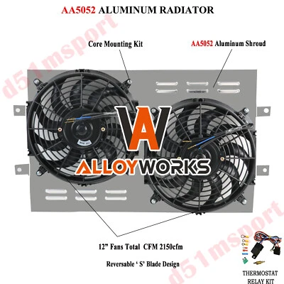 ALUMINUM RADIATOR SHROUD+12"FAN Fit 1963-1968 CHEVY CHEVELLE IMPALA BISCAYNE Foto 1 de 4