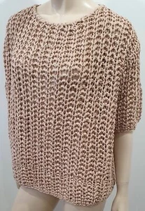 BRUNELLO CUCINELLI Beige Chunky Loose Knitwear Short Sleeve Jumper Sweater M - Picture 1 of 9