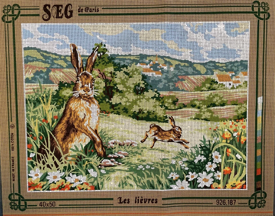 @**SUPERBE CANEVAS NEUF DE SEG 50X40CM AVEC LISTE DES REF - LES LIEVRES**@@ - Photo 1/1