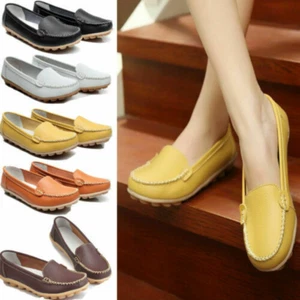 Women's PU Leather Casual Moccasins Work Peas Shoes Loafer Flats Pump Boat Size - Picture 1 of 58