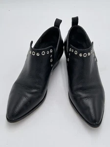 Rebecca Minkoff Size 7 Black Western Bootie Black Leather Metal Detail - Picture 1 of 12